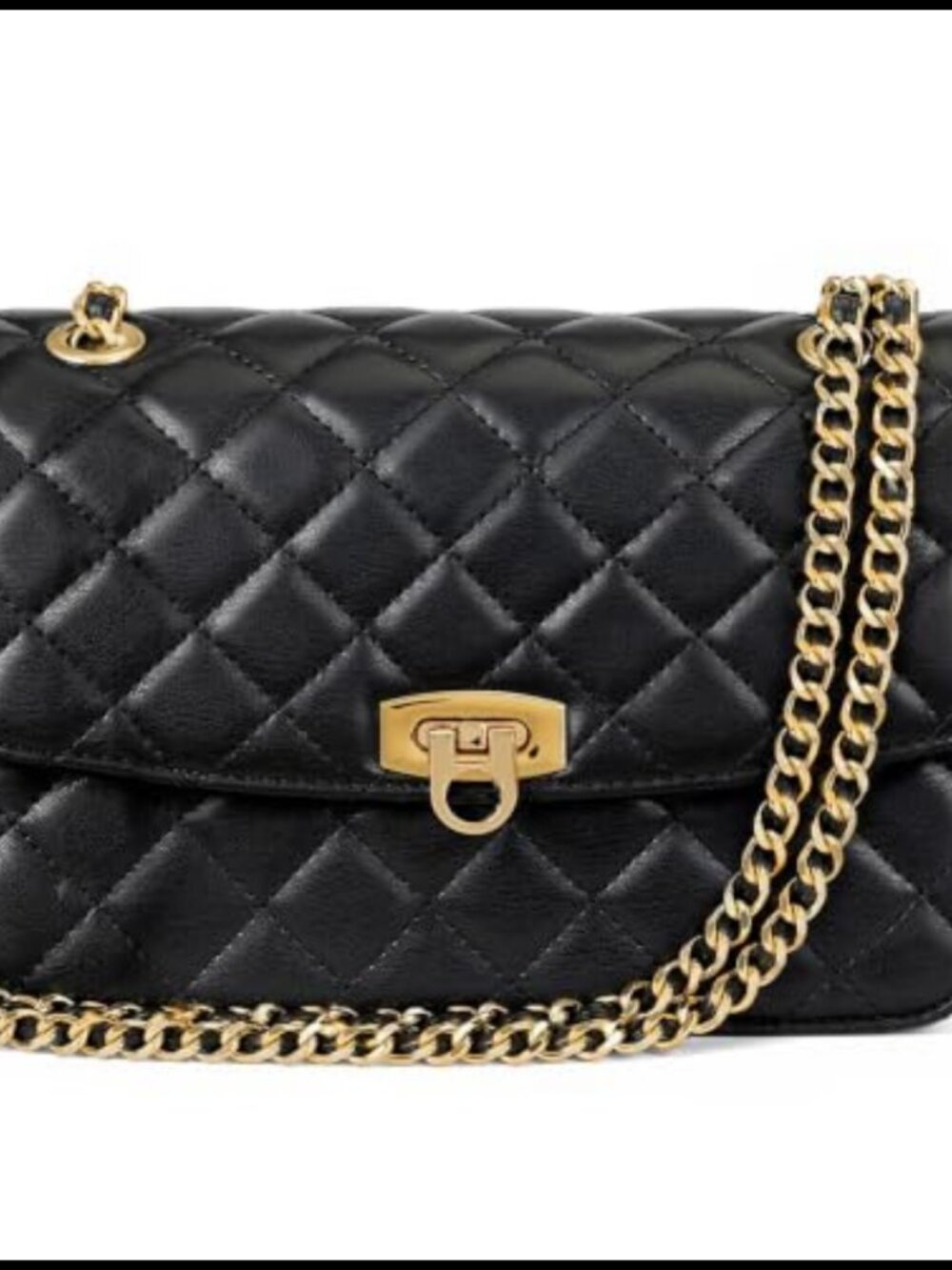 Quilted Vegan Leather Crossbody Purse with Gold Chain Strap